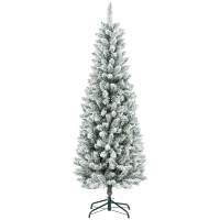 HOMCOM Künstlicher Weihnachtsbaum, schlanke Form, Kunstschnee, dreiteilig, flammhemmend, Metallfuß, 183 cm, Grün