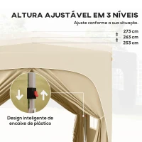 Outsunny Tenda Dobrável 3x3 m com Painéis Laterais UPF50+ Tenda de Jardim com Altura Ajustável e Bolsa de Transporte Areia(m-5)