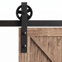 HOMCOM Kit Ușă Glisantă 100kg max din Oțel cu Șină, Cârlige, Opritoare, Șuruburi și Piulițe, 183x4x0.6 cm(m-5)