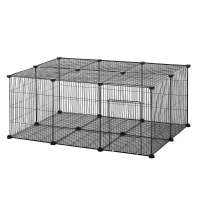 PawHut Kleintiergehege kleintierkäfig Freigehege DIY Metall Kleintiere Multi-Winkel-Verbindungen Anti-Rutsch-Matte öffenbar 22 Platten Schwarz 105 x 70 x 45 cm(m-11)