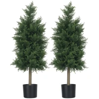 HOMCOM Set 2 Plante Artificiale de Cedru din PE cu Ghiveci din Plastic PP, din Oțel și Ciment, 38x12,5x90 cm, Verde(m-11)