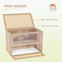 PawHut Jaula para Hámster de Madera de 2 Niveles Casa para Animales Pequeños con Plataformas Escaleras 60x35x42 cm Madera Natural(m-5)