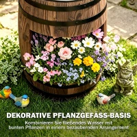 Outsunny Gartenbrunnen Zierbrunnen Springbrunnen Fassbrunnen Wasserfall Holzfass mit Pflanzgefäß Tannenholz Dunkelbraun Ø27 x 59 cm(m-5)