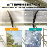 Outsunny Vordach für Haustür/Fenster, wetterfest, transparent, Aluminium-Verbindungstangen/Polycarbonat, 303x96x27cm, Schwarz(m-6)