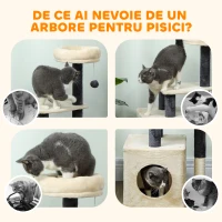 PawHut Arbore pentru Pisici, Înălțime 92 cm, cu Căsuță, Pat, Stâlpi din Sisal și Minge, Alb Crem(m-7)