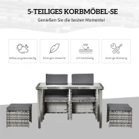 Outsunny Polyrattan Sitzgruppe für 4 Personen Essgruppe Gartenset Garnitur mit Kissen, Grau(m-4)