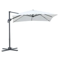 HOMCOM Chapéu de Sol de Jardim 245x245x248cm Chapéu de Sol Excêntrico com Rotação 360° Inclinação de 5 Níveis com Manivela e Ventilação para Pátio Terraço Creme(m-1)