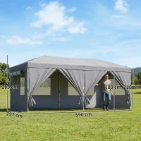 Outsunny Foișor Pliabil 3x6m Pop-Up cu 6 Pereți Laterali, Foișor de Grădină Reglabil pe Înălțime cu Saci de Nisip, Geantă cu Roți, UV50+ pentru Exterior, Gri Închis(m-3)