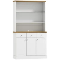 HOMCOM Cămară de Bucătărie cu 3 Rafturi Deschise, 3 Sertare și 2 Dulapuri, din Lemn, 101x39x180.5 cm, Alb și culoare Lemn(m-1)