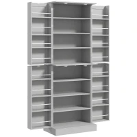 HOMCOM Armário Despenseiro de Cozinha com 4 Portas e Prateleiras Ajustáveis para Sala de Estar e Sala de Jantar, Cinzento(m-1)