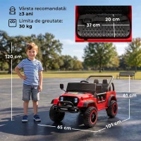 AIYAPLAY Mașină Electrică pentru Copii 3+ Ani, 12V, cu 2 Motoare, Telecomandă, USB, Muzică și Claxon, 3-5 km/h, Roșu(m-3)