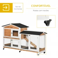 PawHut Casota para Coelhos Exterior 157,4x53x99,5 cm Jaula Grande com Rodas, Telhado Asfáltico, Tabuleiros Removíveis e Rampa Natural(m-5)