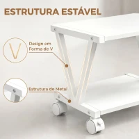 HOMCOM Suporte para Impressora de 2 Níveis para Debaixo da Secretária com Rodas com Travão 44x28x32 cm Branco(m-5)