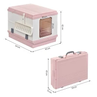 PawHut Caja de Arena para Gatos Plegable Arenero Portátil Aseo Quita Mal Olor con Manija Puerta Orificio de Ventilación Bandeja Material ABS 54x43x42 cm Blanco y Rosa(m-3)