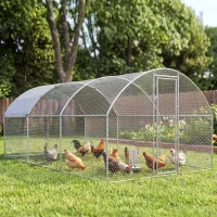 PawHut Galinheiro de Exterior 2,8x5,1x1,9 m Cobertura de Tecido Oxford Anti-UV Impermeável Fechos para 15-24 Galinhas Prateado(m-10)