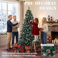 HOMCOM Brad Crăciun Artificial 210cm, 998 Ramuri Ninse Conuri Pin, Deschidere Automată, Bază Pliabilă, Verde(m-6)