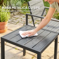Outsunny Set de Grădină 3 piese cu 2 Scaune de Exterior și Măsuță de Cafea, din HDPE și Metal, Gri Închis(m-6)