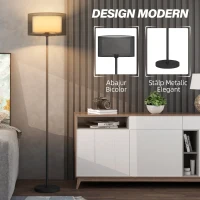 HOMCOM Lampadar Modern cu Abajur Dublu și Întrerupător cu Pedală, Ø33 x 152,5 cm, Negru(m-4)