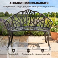 Outsunny Gartenbank 2-Sitzer Gussaluminium wetterfest Outdoor Sitzbank mit Tulpen-Rückenlehne Blumenmotiv 99 x 57 x 78 cm(m-5)