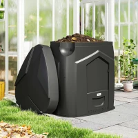 Outsunny 240L Gartenkomposter, Dreieckiger Kompostbehälter mit 3 Türen, Schwarz(m-2)