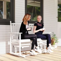 Outsunny Banco Baloiço de Jardim de 2 Lugares Banco Baloiço de Madeira com Apoio para os Braços e Encosto de Ripas para Terraço Exterior Carga 250kg 125x68,5x102cm Branco(m-10)