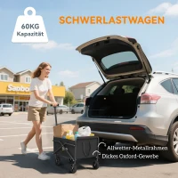 Outsunny Bollerwagen Faltbar Handwagen 360° Gartenwagen mit verstellbarem Griff Strandwagen bis 60 kg für Sport Einkauf Schwarz(m-5)