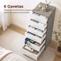 HOMCOM Cómoda de 6 Gavetas Alta para Quarto com Sistema Antitombo 40x40x110 cm Cinza-claro e Branco(m-4)