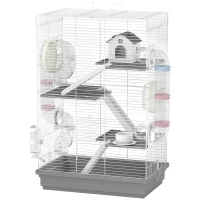 PawHut Gabbia per Criceti a 4 Livelli e 16 Tubi con Casetta, Rampa, e Accessori, in Metallo e Plastica, 47x30x70 cm, Grigio(m-11)