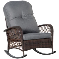 Outsunny Schaukelstuhl Polster mit Knopfheftung PE-Rattan Stahl Braun + Grau(m-1)