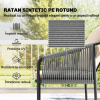 Outsunny Set Grădină Ratan 4 Piese, Canapea 2 Locuri, 2 Fotolii, Măsuță Metal, Cadru Oțel, Bej Gri Deschis(m-6)
