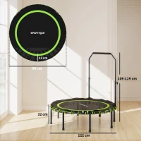 SPORTNOW Fitness-Trampolin mit verstellbarem Handlauf, Sport-Trampolin für drinnen und draußen, Stahl, Kunststoff, Grün(m-3)