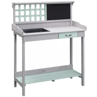 HOMCOM Pflanztisch Gärtnertisch Gartentisch Blumentisch mit Schublade und Wanne für den Garten Tannenholz Mintgrün + Grau 92 x 42,5 x 119,5 cm(m-1)