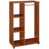HOMCOM Kleiderschrank auf Rollen, mobile Garderobe, Garderobenschrank, Rollbarer Kleiderständer, 80 x 40 x 128 cm, Walnuss(m-1)