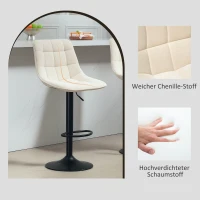 HOMCOM Moderner Barhocker, 2er-Set drehbare Barstühle mit Rückenlehne, höhenverstellbar, mit Fußstütze, gepolstert, Beige(m-7)