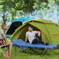 Outsunny Feldbett faltbar Campingbett mit Matratze Kopfkissen Seitentasche 185 x 68 x 37 cm bis 150 kg Dunkelblau(m-2)