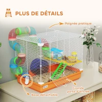 PawHut Cage à Hamster Rongeur 2 Niveaux avec Tunnel, Biberon d'Eau, Roue, Maisonnette, Échelles, 46 x 30 x 37 cm, Orange(m-6)