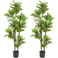 HOMCOM Lot de 2 plantes artificielles intérieures 150 cm, fausse plante à figuier lyre avec pot en ciment, vert(m-12)