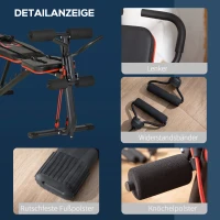 HOMCOM Hantelbank verstellbare Trainingsbank mit elastischer Seils Sit Up-Bank für Heimtraining 6 Stufen Rückenlehne-Gefälle Gewicht bis 150 kg Stahl Kunstleder Schwarz+Rot 145 x 49 x 48-127 cm(m-7)