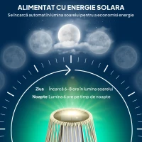 Outsunny Lampă Solară de Grădină cu iluminare LED, din PE, Ratan și Oțel, Ø26x72 cm, Gri(m-4)
