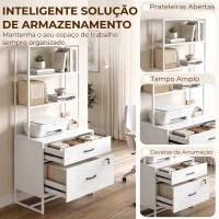 HOMCOM Arquivador com Prateleiras Móvel de Escritório com Prateleiras Gaveta para Arquivos A4 e Carta e Suporte para Impressora 70x40x157 cm Branco(m-4)