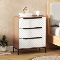 HOMCOM Cómoda com 3 Gavetas de Tecido Frentes com Padrão de Diamante Móvel de Arrumação 59,5x30x73,5 cm Madeira e Branco(m-2)