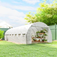 Outsunny Serre de jardin tunnel 24m² 8L x 3l x 2H m - 16 fenêtres, Porte zippée enroulable acier galvanisé, bâche PE, Blanc(m-10)