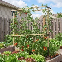 Outsunny Rankgitter aus Metall zum Stecken rostfrei Rankhilfe Gurken Spalier 119 x 34 x 139 cm für Himbeeren, Brombeeren Natur(m-10)
