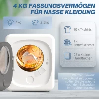 HOMCOM 4 kg Wäschetrockner, kompaktes Design, 5 Modi, Timer, Weiß+Schwarz(m-5)