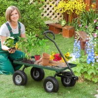 Outsunny Cărucior de grădină din oțel cu capacitate de 150 kg și mâner acoperit, 94x48.5x100 cm, negru și verde(m-2)
