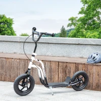 HOMCOM Trotinetă pentru copii cu vârste între 5-12 ani, cu frână, cric și ghidon reglabil, 129x52x80-88 cm, alb și negru(m-8)