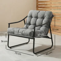 Outsunny Gartensessel Gartenstuhl mit abnehmbarem Sitzkissen Garten Loungesessel mit Armlehne, bis 120 kg belastbar Dunkelgrau(m-3)