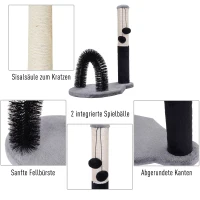 PawHut Katzenkratzbaum Kratzbaum Kratzsäule Kratzspielzeug mit Bällen Massagebogen Holz + Sisal + Plüsch Schwarz + Grau + Beige 48 x 30 x 52 cm(m-4)