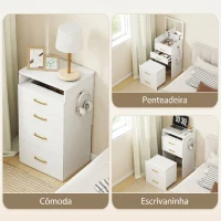 HOMCOM Toucador de Maquilhagem 3 em 1 com Banco Mesa de Maquilhagem com Espelho Gavetas e Bancada de Vidro Visível Toucador Moderno para Quarto 48x40x90 cm Branco(m-4)
