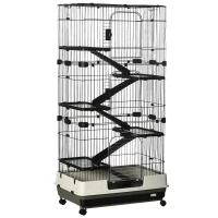 PawHut Cage pour lapin enclos à 5 niveaux avec 3 portes 5 rampes plateau amovible roulettes 81 x 52,5 x 159 cm noir et gris(m-11)